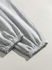 SHEIN EZwear Slogan Graphic Sweatshirt & Sweatpants - Grey - View 9
