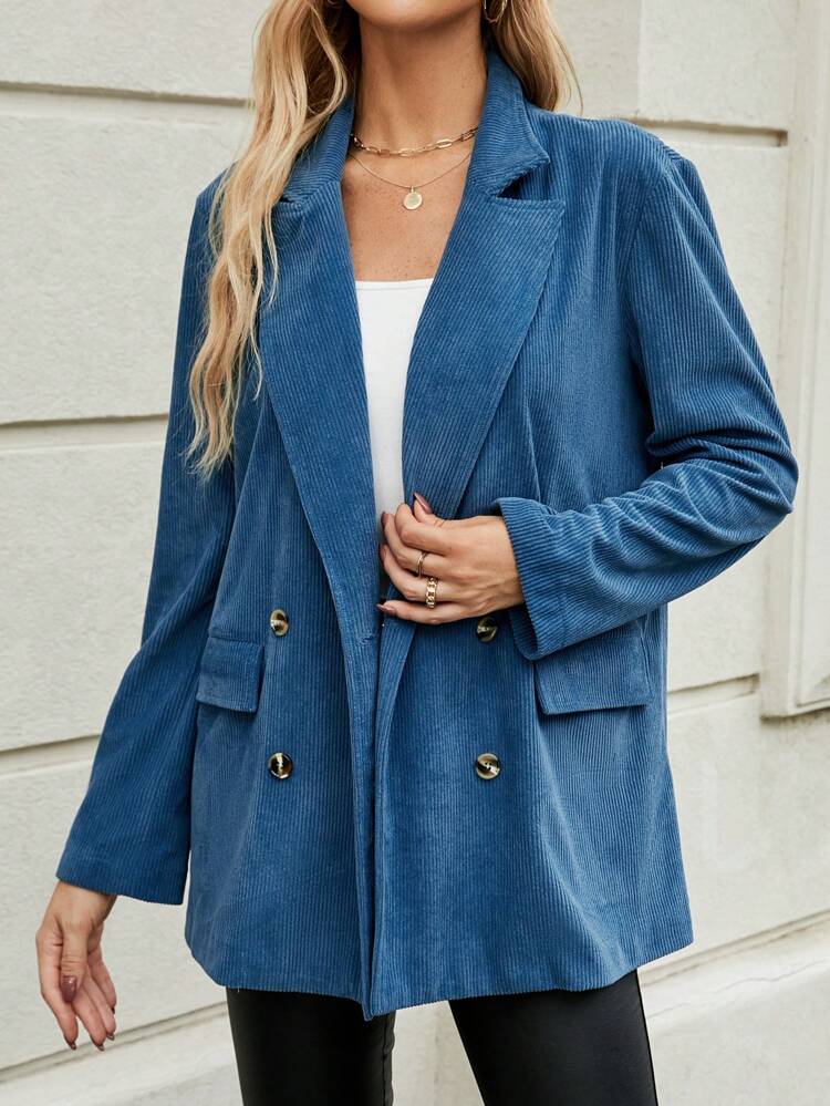 Lapel Neck Double Breasted Corduroy Blazer
