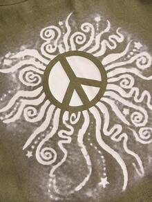 ROMWE Hippie Của phụ nữ Vòng cổ Tay áo loe Áo thun - xanh quân đội - Xem 4