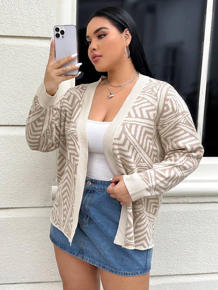 Plus Size Geo Pattern Casual Design Cardigan