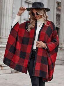 EMERY ROSE Buffalo Plaid Pattern Batwing Sleeve Cardigan - Multicolor - View 3