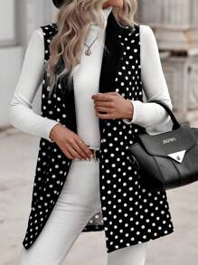 EMERY ROSE 波點圖案西裝領開門襟外套馬甲 - 黑與白 - 查看 1
