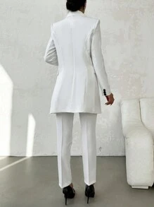 RueChic Double Breasted Blazer & Belted Pants - White - View 3