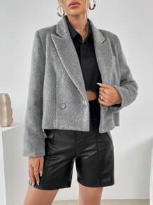SHEIN Essnce Women's Double Breasted Blazer - Dark Grey - View 4