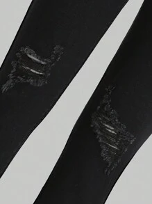 Young Girl Ripped Raw Cut Jeans - Black - View 4