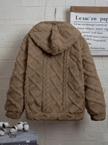 SHEIN Tween Boy Letter Patched Detail Drop Shoulder Hooded Sweatshirt,In Fall/Winter - Brown - View 2