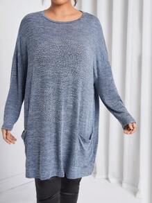 SHEIN LUNE Plus Dual Pocket Rhinestone Detail Batwing Sleeve Sweatshirt - Navy Blue - View 4