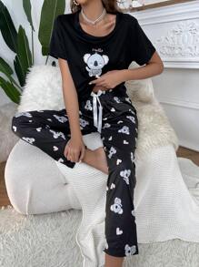 Conjunto de pijama con camiseta estampado de dibujos animados y pantalones
