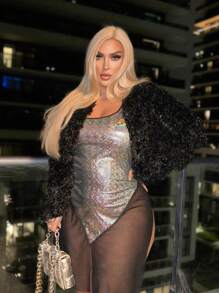 SHEIN SXY Plus Size Sparkly Jacket For New Year'S Dress