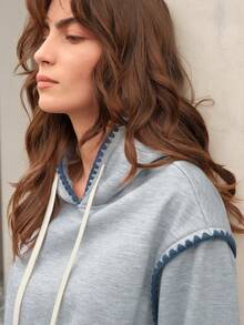 SHEIN Unity Capucha ribete en contraste con cordón - Gris Claro - Ver 7