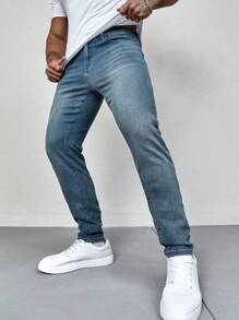 Manfinity Homme Nam Túi nghiêng Chất rắn Quần jean - Rửa trung bình - Xem 3