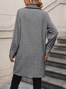 SHEIN Clasi Contrast Binding Shawl Collar Single Button Coat Fall Cloth For Women - Grey - View 2