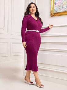 Modelyn Plus Sailor Collar Ribbed Knit Sweater Dress Without Belt