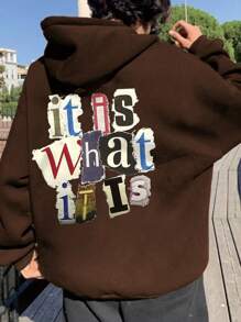 Men's Autumn/Winter Brand Funny Collage Letter Patchwork Hoodie Sweatshirt | Perfect Combination Of Fashion And Function - Brown - View 2