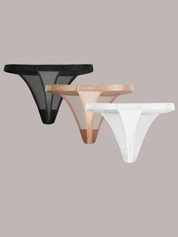 Leisure 3pack Letter Graphic Mesh Thong