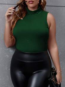 Celure 大碼素色高領背心上衣 - 墨綠色 - 查看 1