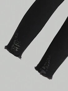 Young Girl Ripped Raw Cut Jeans - Black - View 3