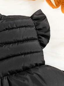 SHEIN Young Girl 1pc Ruffle Trim Zipper Vest Padded Coat - Black - View 3