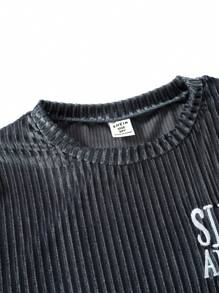 Tween Boy Letter Graphic Ribbed Knit Tee & Pants Snug Fit PJ Set - Navy Blue - View 5