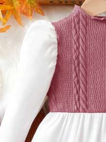 Em bé Cô gái Dây thừng Bện Bảng Ống tay áo Đầm - Màu Hồng Tươi - Xem 4