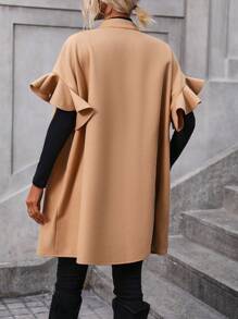 SHEIN LUNE Viền Ruffle Mở Mặt trước Áo khoác - Màu nâu  Mocha - Xem 2