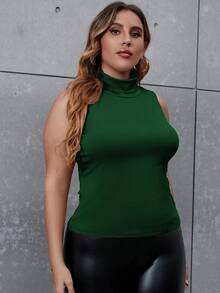 Celure 大碼素色高領背心上衣 - 墨綠色 - 查看 3