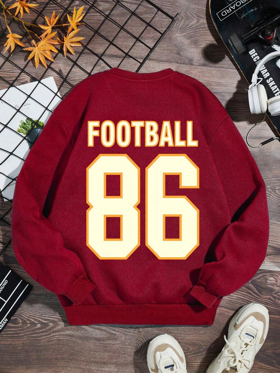 Teen Boy Letter Graphic Sweatshirt - Red - View 1