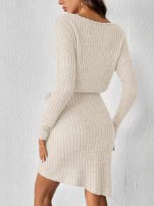 SHEIN Frenchy Thả vai Bao bên Váy có thắt lưng - Màu be - Xem 2