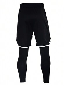 男士条纹边饰二合一运动裤，带手机口袋，休闲运动裤 - 黑與白 - 查看 2