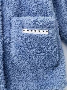 Young Boy 3D Ear Design Hooded Teddy Coat - Blue - View 3