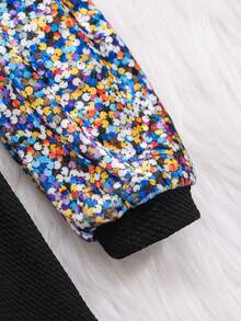 SHEIN Trẻ sơ sinh Cô gái Thời gian rảnh rỗi Đan Vá lại Trân châu Nghệ Embellished Ống tay áo Đầm - màu đen - Xem 3
