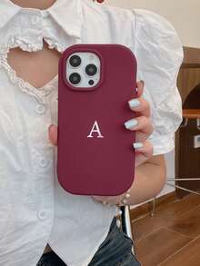 圓形電鍍按鈕防震殼,具有氣囊功能和相機洞,與蘋果iphone型號兼容+字母設計手機殼 - 酒紅色 - 查看 1