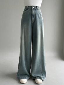 DAZY High Waisted Wide Leg Jeans - Blue - View 6