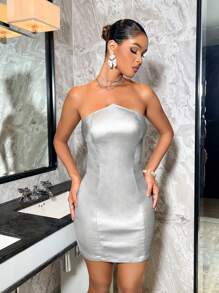 Zolique Robe mini bandeau moulante sexy et en métal pour femmes - Argent - Voir 6