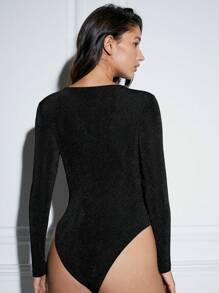 Zolique Cut Out Front Glitter Bodysuit Fall Cloth For Women - Black - View 2