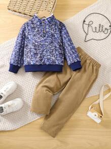 SHEIN Chico joven Pantalones con sudadera de cuello polo - Multicolor - Ver 1