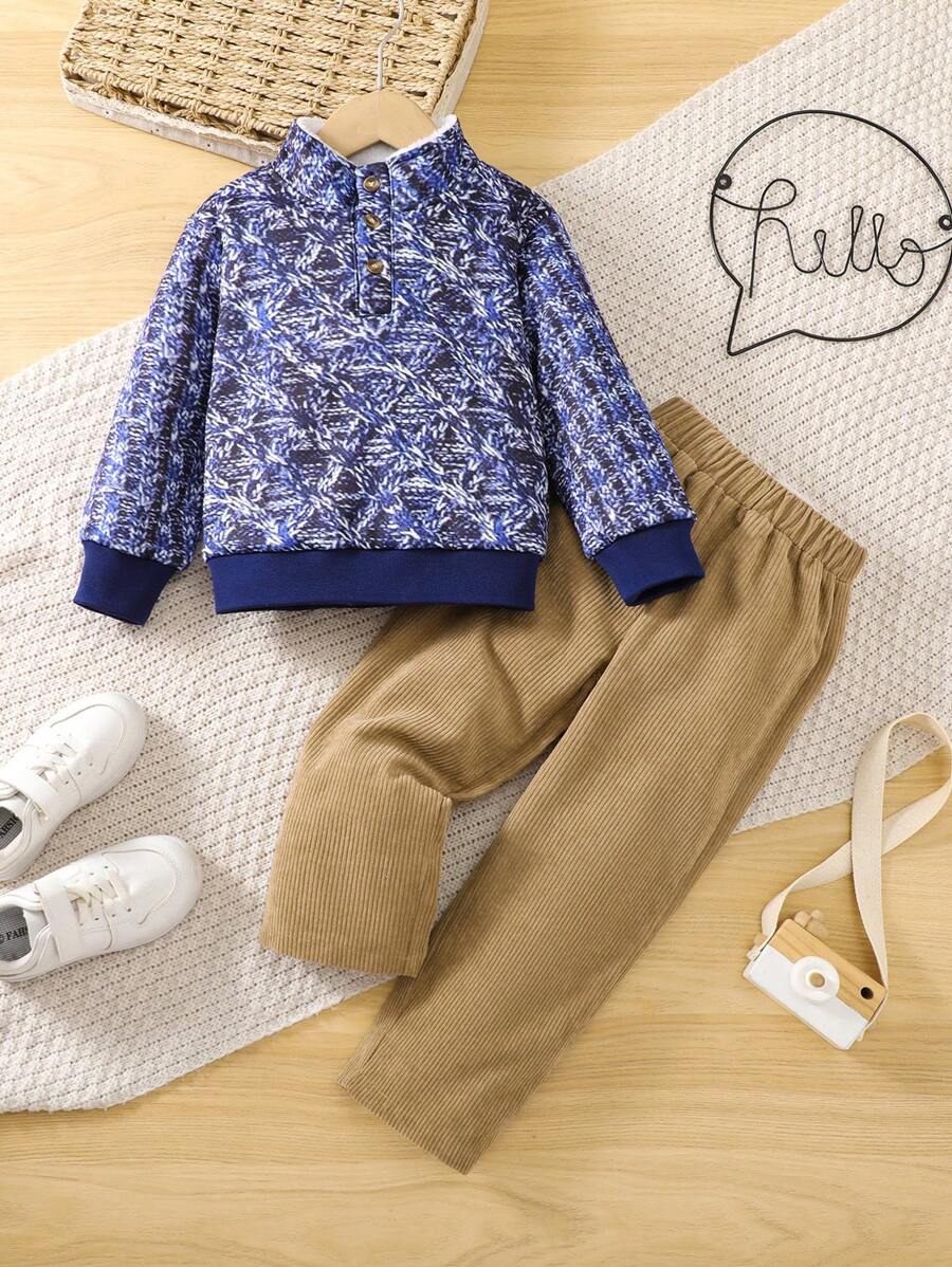 SHEIN Chico joven Pantalones con sudadera de cuello polo - Multicolor - Ver 1