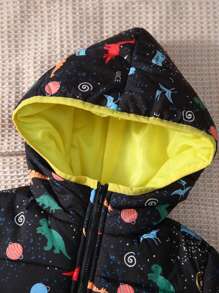 SHEIN Young Boy Dinosaur Print Zip Up Hooded Padded Coat