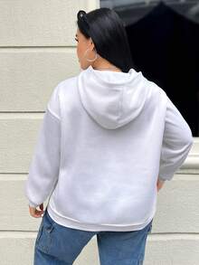 SHEIN EZwear 大码印花落肩卫衣 - 白色 - 查看 2