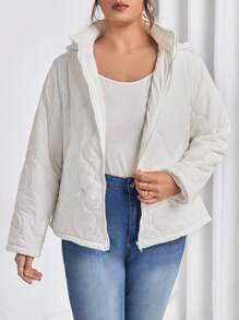 SHEIN Frenchy Hơn Dây kéo áo có mũ Áo khoác Quilted - trắng - Xem 4