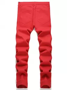 Manfinity Roughcore Hombres Jeans ajustados desgarro crudo - Rojo - Ver 2