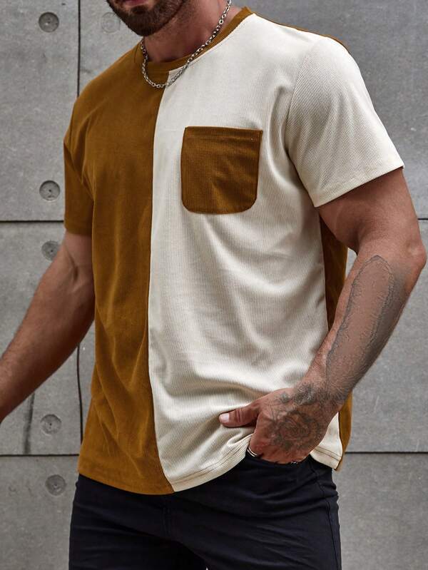 Manfinity Homme Camiseta de manga corta informal con bloques de color para hombres de talla grande, para salir