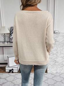 SHEIN Essnce 女士純色毛衣 - 米色 - 查看 2