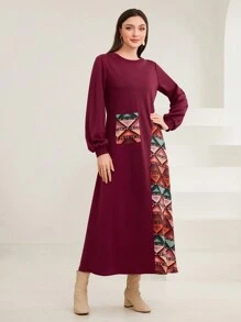 Seusyu 幾何印花補丁貼口袋燈籠袖衛衣洋裝 - 彩色 - 查看 1