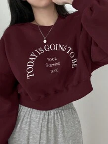 DAZY Sudadera oversize con gráfico de letra, manga larga, ropa de otoño