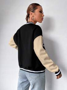 Flirla Preppy Style Alphabet Baseball Jacket Fall Winter Cloth For Women - Multicolor - View 2