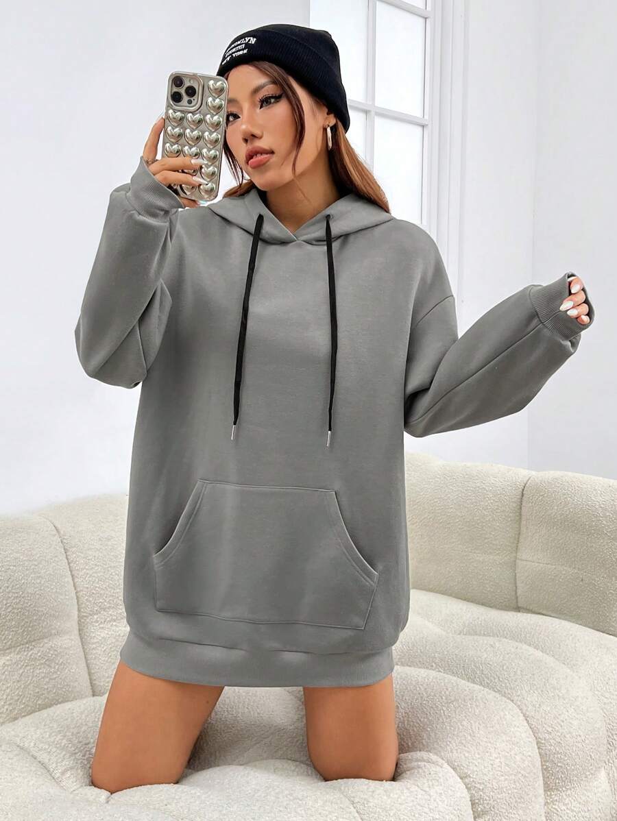 SHEIN EZwear 女式灰色針織連帽外套 - 灰色 - 查看 1