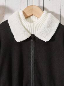 SHEIN Tween Girls' Color Block Lapel Collar Long Sleeve Woolen Coat