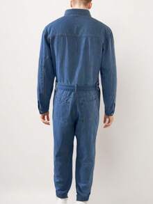 GENTILAND Men's Loose Fit Denim Button Jumpsuit With Belt - Blue - View 2
