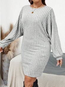 SHEIN LUNE Plus Size Batwing Sleeve Dress - Light Grey - View 5